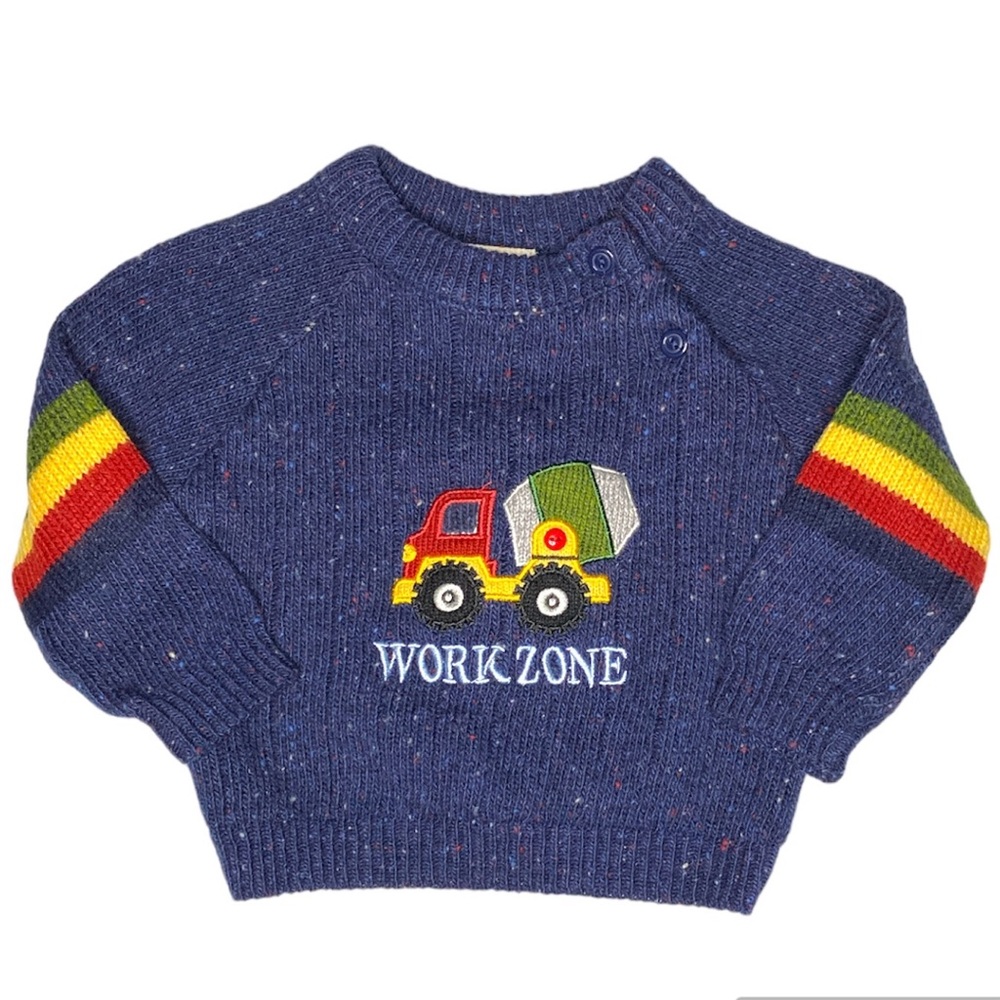 b.t. kids Navy Blue Primary Color Work Zone Cement Mixer Truck Sweater Size 6-9M